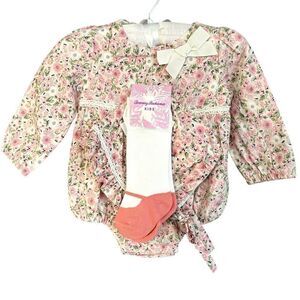 NWT Tommy Bahama Kids Floral Crochet Long Sleeve Bubble Romper Matching Ruffle B
